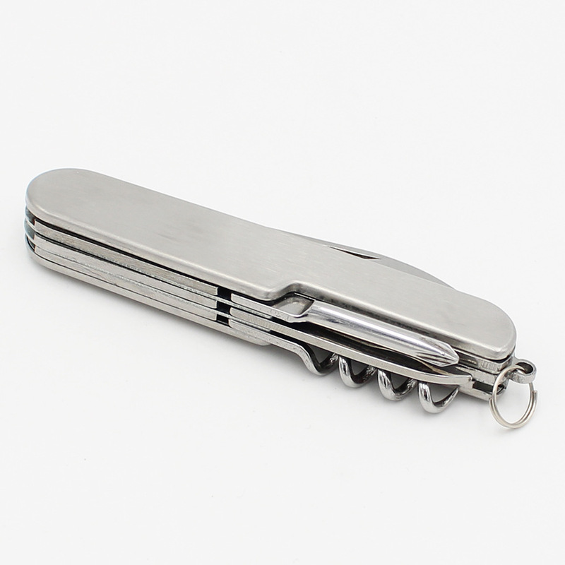[Manufacturer] supply stainless steel multi-functional knife flat shell 7 open outdoor portable Swiss folding Army knife