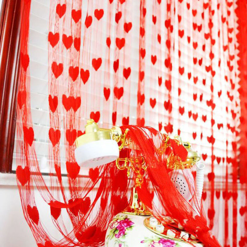 Factory 1x 2m Love Heart Line Curtain Door Curtain Hanging Curtain Living Room Partition Curtain Entrance Curtain Finished Wedding Window Screen