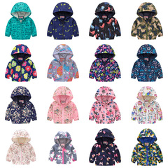 Foreign trade children's clothing European and American spring and autumn boys and girls fashion printed pattern hooded jacket zipper shirt children's printed jacket