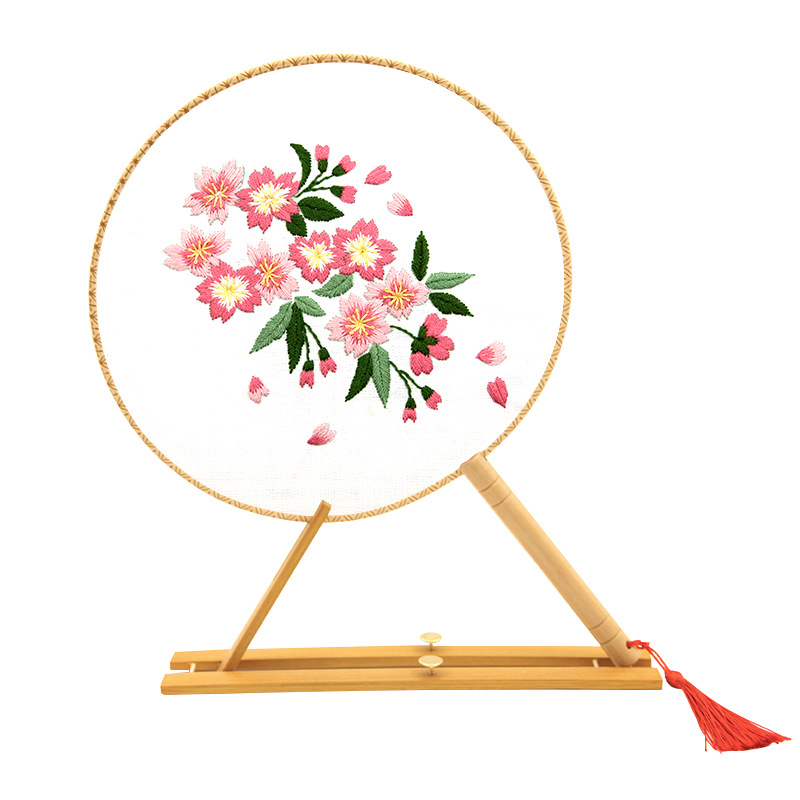 Bordado DIY hecho a mano Lu Bordado producción ventilador material paquete antiguo estilo organza translúcido principiante bordado de doble cara