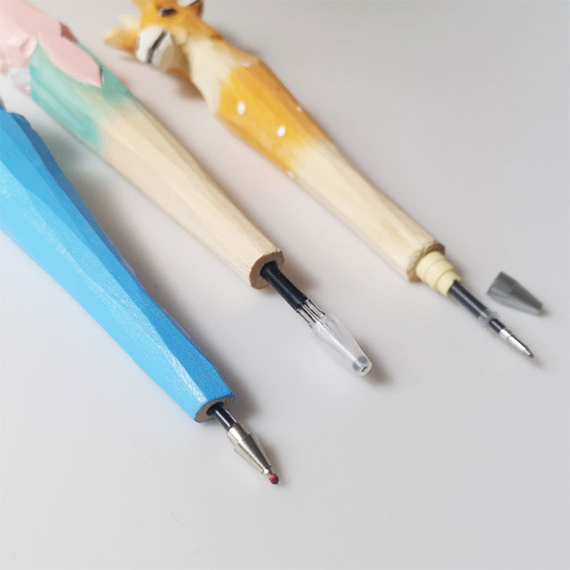 木雕笔可换笔芯圆珠笔中性笔钻石头笔芯木雕笔专用笔芯