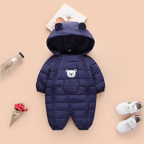 Baby and Toddler One-piece Crawling Suit with Thick Anti-Kick Blanket Cover, Hooded Down Cotton Outwear for Newborns, One-piece Cotton Pajama Suit