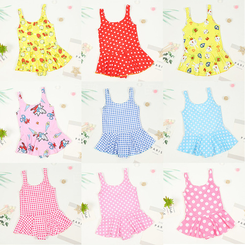 Children's swimsuit girls one-piece polyester cartoon cute floral suspender swimsuit girl hot spring swimsuit