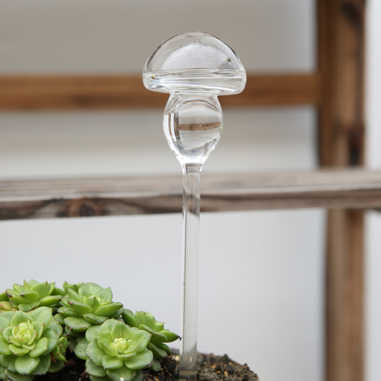 Dispositivo de riego de aves de vidrio soplado a mano familia planta verde dispensador de agua en maceta artefacto de riego automático