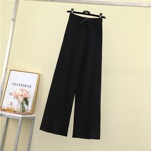 Women's Autumn/Winter New Arrival High-Waisted Flowy Loose Floor-Length Straight Leg Wide Leg Knit Pants for Casual Wear