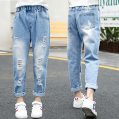 Children's clothing boys and girls jeans spring clothing 2020 spring new style medium and large children's trousers ripped pants children's pants trendy