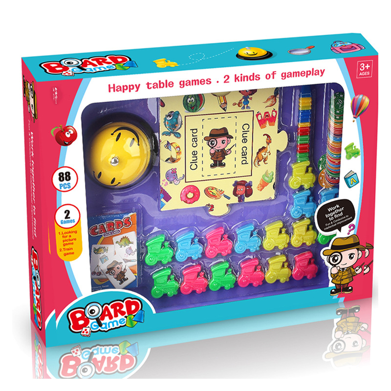 Comercio exterior nuevo tren infantil ajedrez cerebro juego de batalla inglés 2 en 1 pequeño detective juegos de mesa 88pc