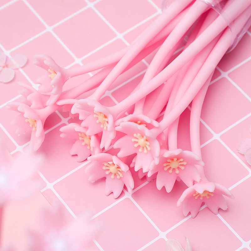 创意粉色樱花 花朵中性笔0.5mm 可爱学生用笔厂家批发 签字考试笔