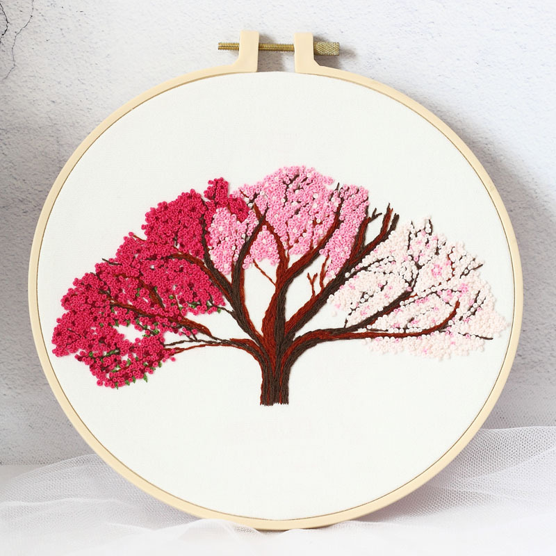 Sansheng Sanshi melocotón árbol hecho a mano DIY tela principiante bordado europeo flor y hierba material paquete kit traje de costura