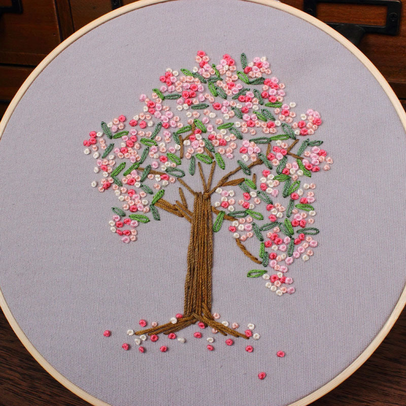 Sansheng Sanshi melocotón árbol hecho a mano DIY tela principiante bordado europeo flor y hierba material paquete kit traje de costura