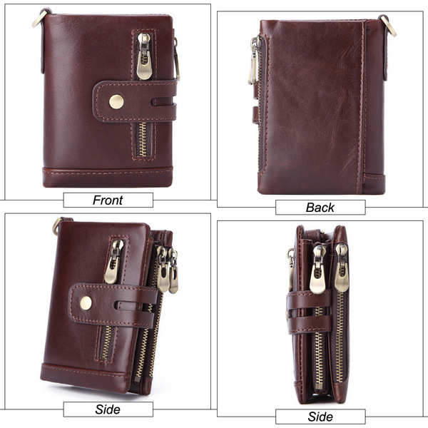 leather fashionable casual short wallet with zipper