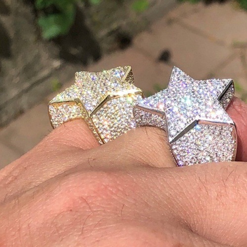 Cross-border hip-hop Europe and the United States full diamond micro-inlaid five-pointed star ring men's jewelry manufacturers wholesale