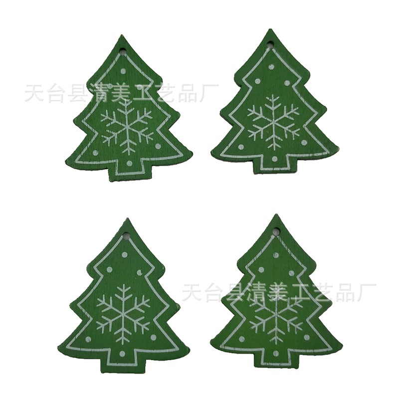 50mm madera blanco/rojo/verde Navidad árbol de Navidad colgante de madera 10 piezas en un paquete