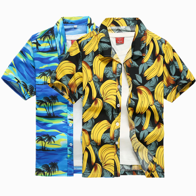 Hawaiian Men's Printed Short-Sleeved Shirt Plus Size Summer Beach Shirt Loose Casual Seaside Surfing Beach Wear