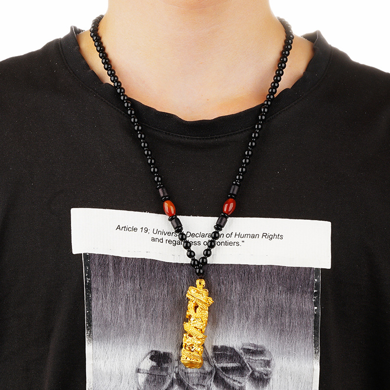 Arena de oro tridimensional 3D dragón columna de hombres y mujeres COLLAR COLGANTE chapado 24K oro grifo colgante collar regalo para novio