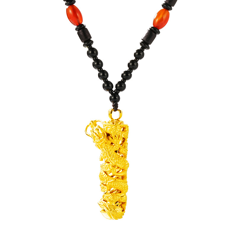 Arena de oro tridimensional 3D dragón columna de hombres y mujeres COLLAR COLGANTE chapado 24K oro grifo colgante collar regalo para novio