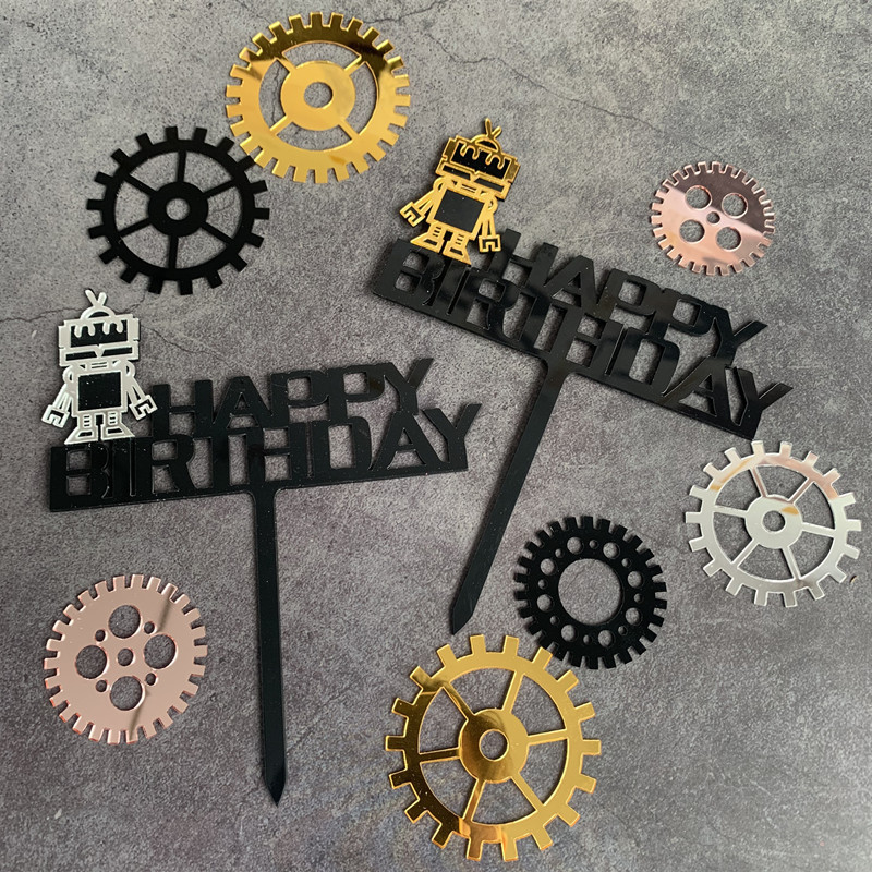 Baking cake decoration mechanical theme robot acrylic cake card gear acrylic decoration set Baking cake decoration mechanical theme robot acrylic cake card gear acrylic decoration set