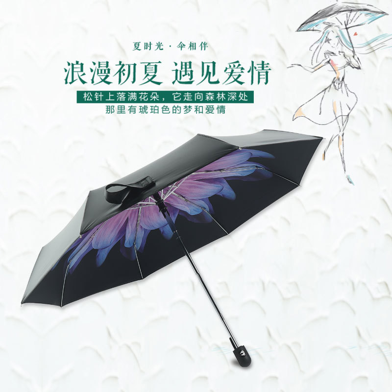 Paraguas automático de cinco veces Paraguas de bolsillo mini ultraligero para hombres Paraguas de Sol de plástico negro Protección solar para mujeres Paraguas de protección UV