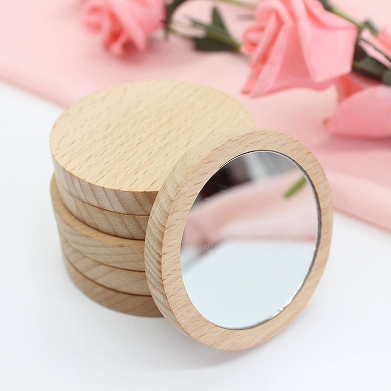 Wooden room retro handheld mirror