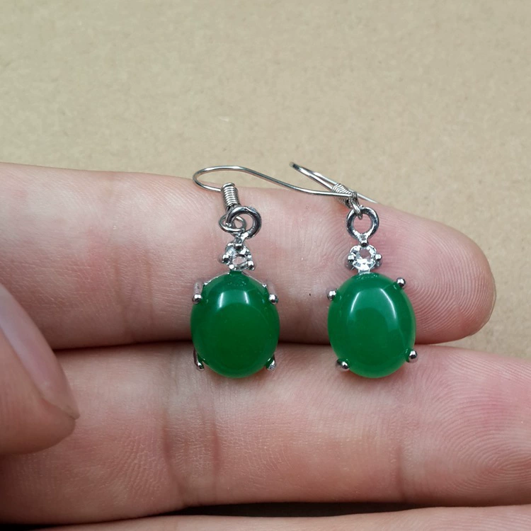 Quartz earrings jade, cat's eye, with gem