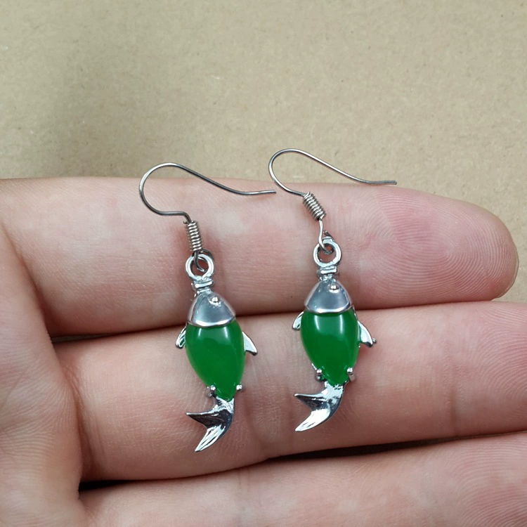 Quartz earrings jade, cat's eye, with gem