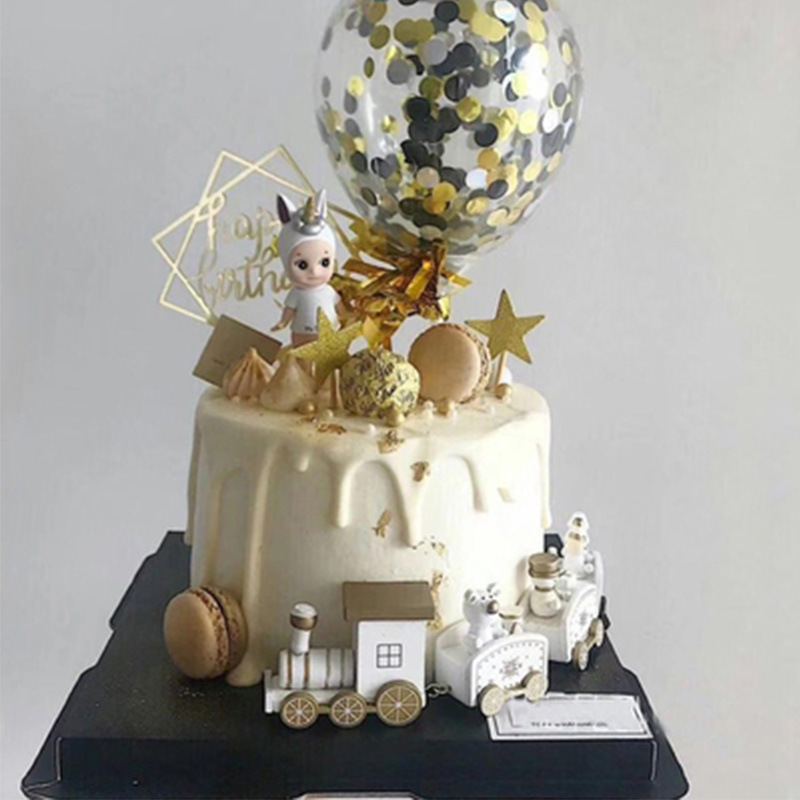 Venta al por mayor suministros de Navidad transfronterizos 7 secciones de madera regalos de trenes pequeños pasteles de Navidad adornos decorativos