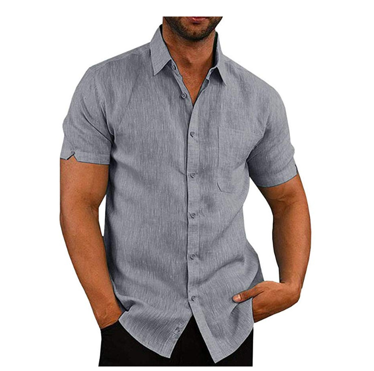 2019 Amazon eBay Hot Hot Sale Summer Collar Solid Color Short Sleeve Buttons Hombre Camisa de lino Hombre