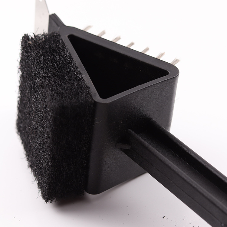 Cepillo de limpieza de red de barbacoa Cepillo de triángulo de 14,5 pulgadas Parrilla de barbacoa Cepillo de alambre tres en uno Cepillo de mango largo