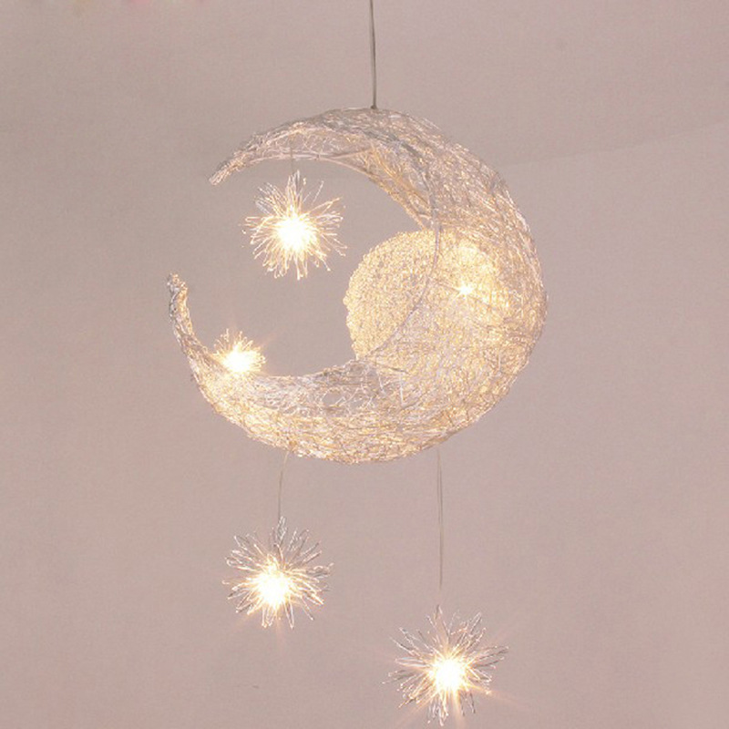 Aluminum Wire Star Moon Creative Personalized Chandelier Restaurant Bar Bedroom Warm Lighting Simple Kidsren's Room Lamps Aluminum Wire Star Moon Creative Personalized Chandelier Restaurant Bar Bedroom Warm Lighting Simple Kidsren's Room Lamps