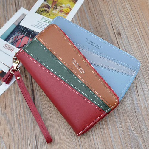 Women's New Wallet Long Zipper Handbag Coin Purse with Color Block Contrast and Large Capacity Phone Pocket Korean Style