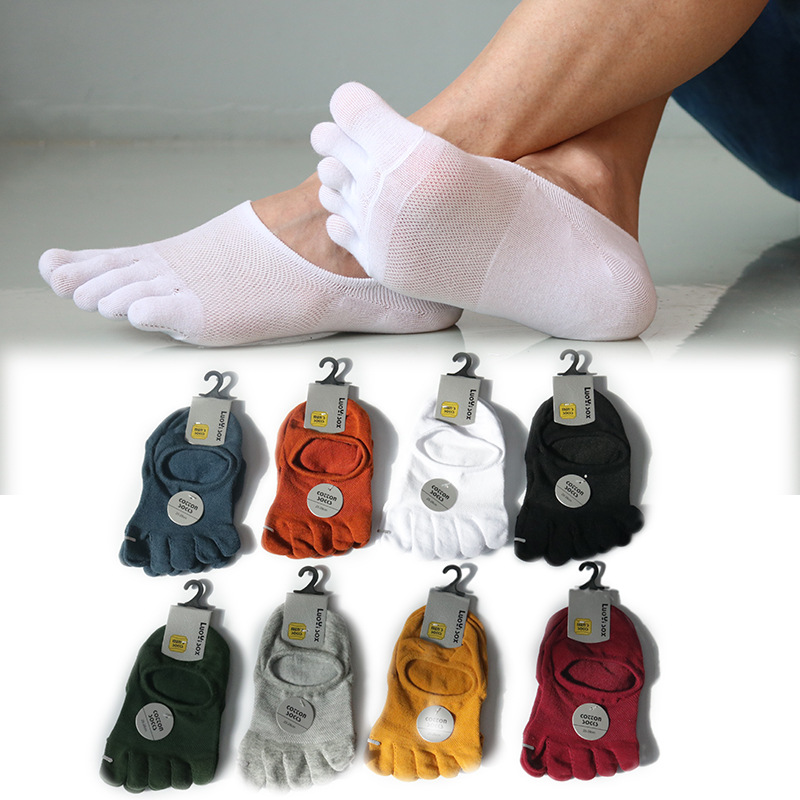 Tanfei verano malla de color sólido calcetines de cinco dedos calcetines de algodón ultrafinos invisibles de los hombres calcetines de los hombres venta directa de fábrica al por mayor