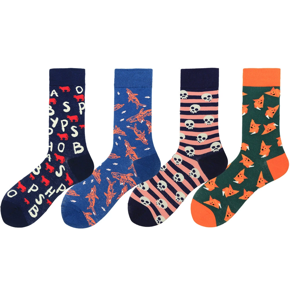 Spot autumn and winter new product cross -border Amazon Wish eBay cartoon animal letter color men's middle tube cotton socks