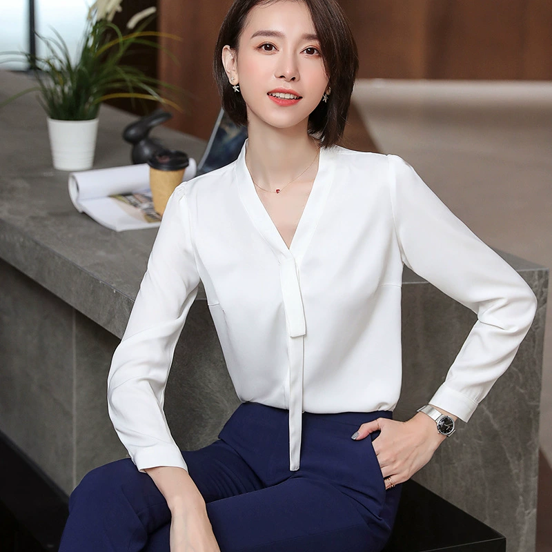Белая рубашка Женская Деловая одежда 2023 Весна Новая Мода Светская львица Приталенное платье для интервью Рубашка Рабочая одежда
