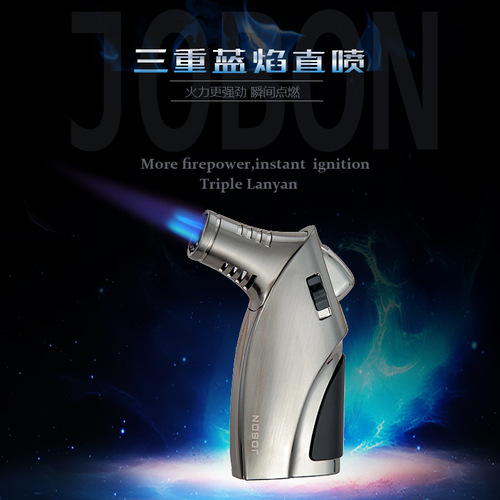 Jobon Classic Three-Layer Blue Flame Windproof Metal Straight Shot Cigar Lighter for Men