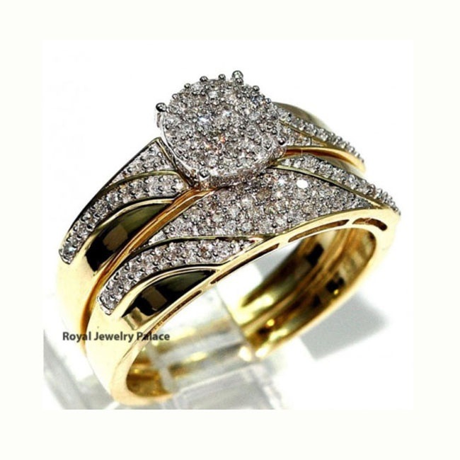 wish Hot Selling Full Diamond Double-Layer Simulation Diamond Set ring women's S925 Silver Plating women's ring Engagement ring