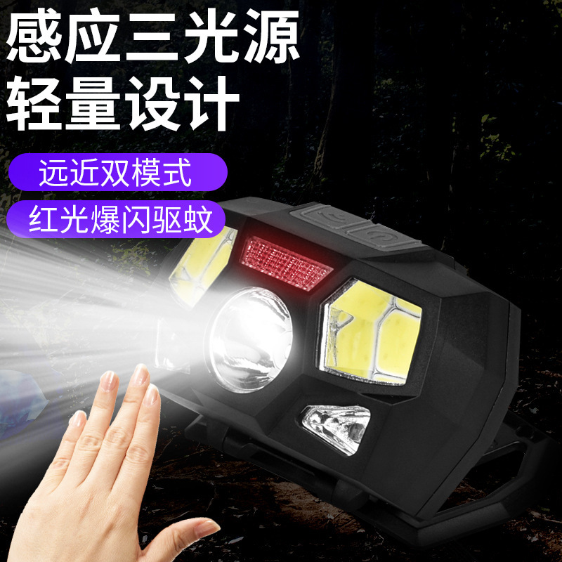 Inductive USB Outdoor Charging Strong Light Ultra-Bright Headlight Led Waterproof Head-Mounted Night Fishing Light Plastic Headlight