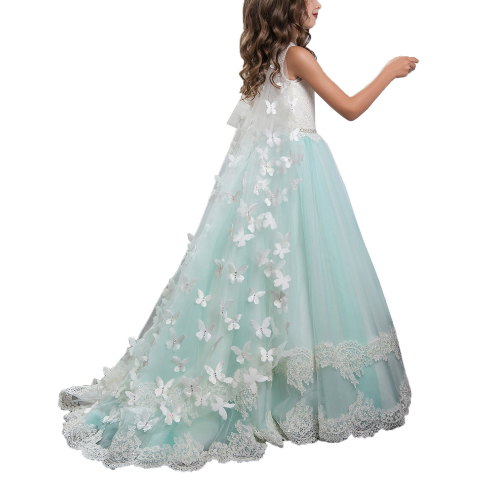 Comercio exterior europeo y americano nuevo diamante de hadas encaje arco bola niña rendimiento vestido novia pettiskirt
