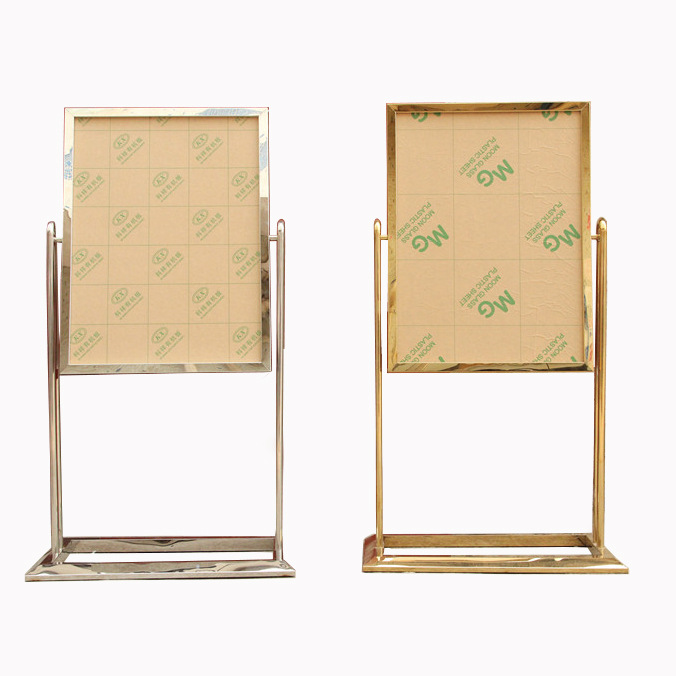 双面旋转不锈钢广告牌指示牌 立式A3水牌 钛金立面广告展示架