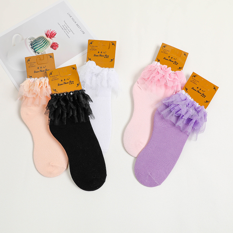 New Style Women's Fluffy Princess Socks, Women's Mid-Calf Socks, Lace Mesh Splicing Cotton Socks