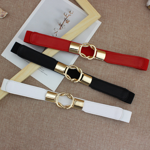 Korean style women's elastic thin waistband with dress decorative belt red and black and white small belt trendy one-piece dropshipping