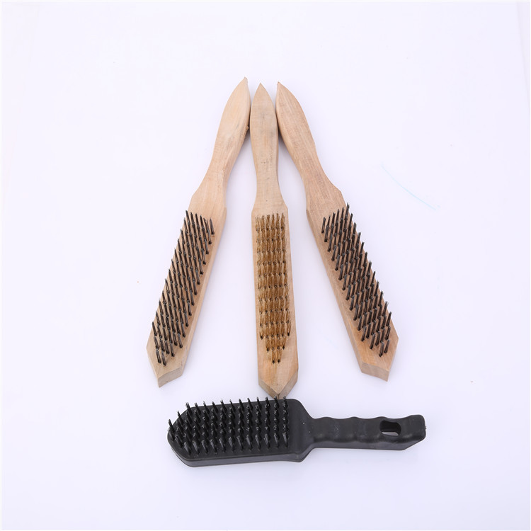 Suministro mango de madera cepillo de alambre cepillo de eliminación de óxido herramienta de limpieza cepillo de seda amarillo negro de seda engrosada pulido cepillo de escamas de pescado