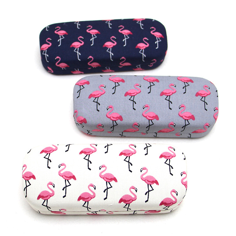 2024 New Model Elegant Fabric Iron Box Glasses Case for Girls, Wholesale Storage Box, Flamingo Portable