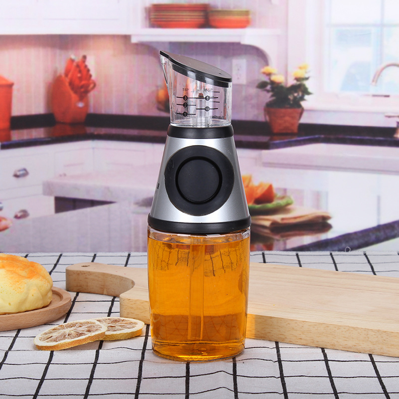 厂家供应 250毫升计量油壶供应定量玻璃按压式计量油壶醋油瓶小号