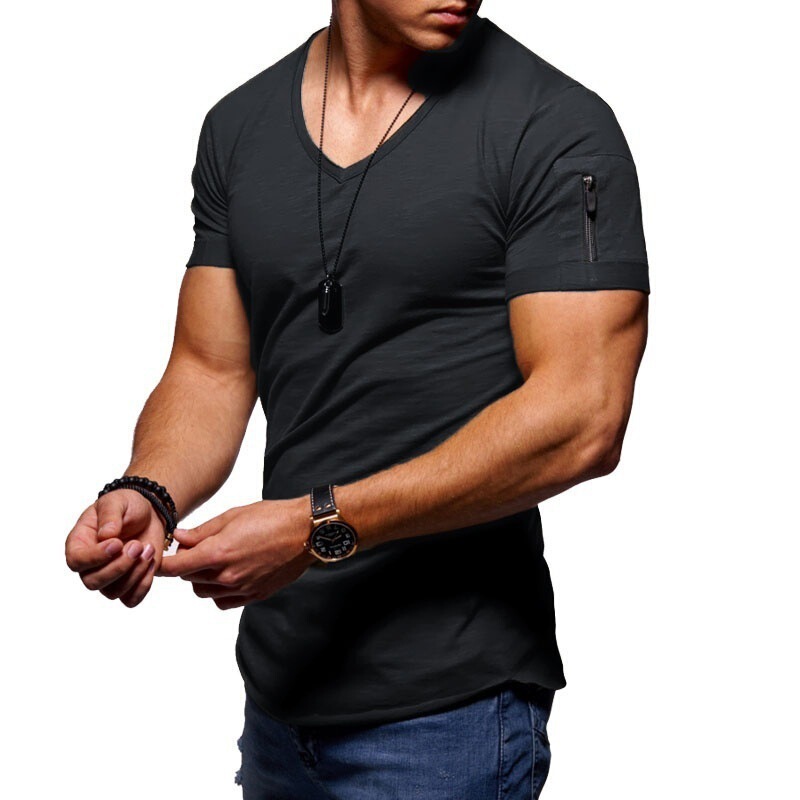 Foreign trade cross-border new men's short sleeve European and American style V-neck T-shirt men's solid color slim base shirt manufacturers direct supply European size
