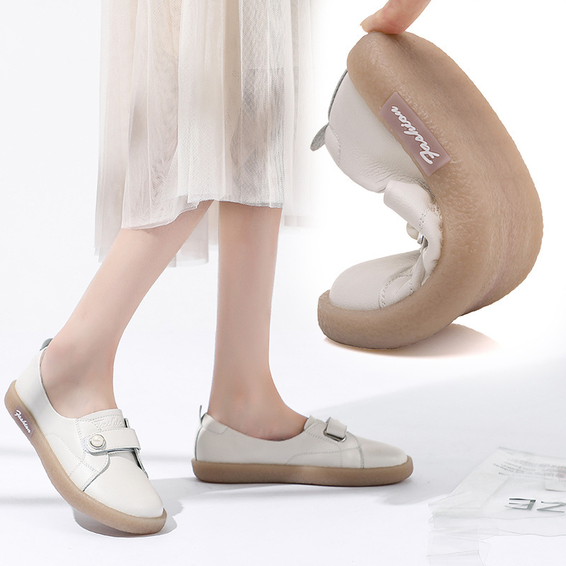 [Factory] White Shoes Women's 2022 New Shallow Mouth Genuine Leather Fairy Shoes All-match Velcro Soft Sole Pregnant Women's Single Shoes
