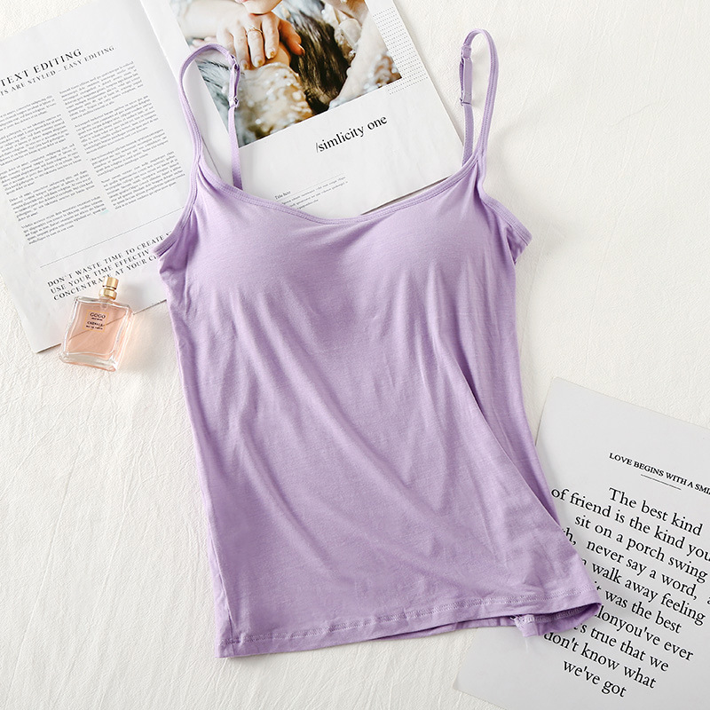 モーダル一体式胸パッド付きキャミソールの女性シャツは、ブラジャーを着用しないでください。