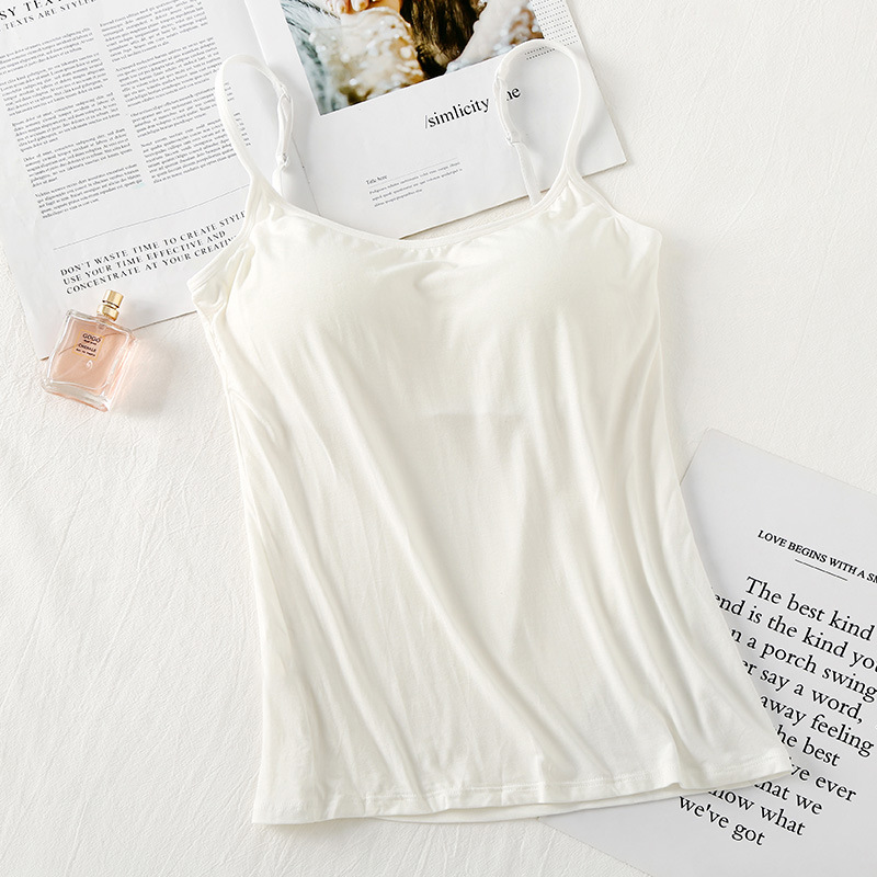 モーダル一体式胸パッド付きキャミソールの女性シャツは、ブラジャーを着用しないでください。