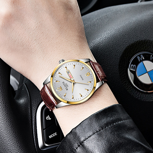 Foreign trade men's watch steel belt double calendar business men's watch luminous waterproof belt student watch quartz watch on behalf of