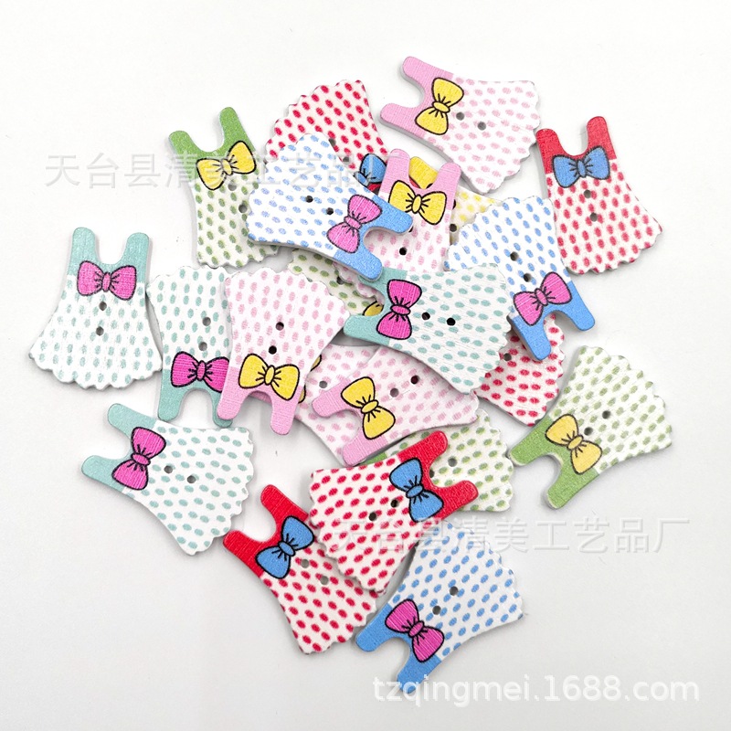 Vestido de dibujos animados lindo pintado sobre fondo blanco botones de madera vestido de bricolaje 50 botones/bolsa