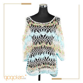 手钩编织钩针金丝线撞色镂空手钩比基尼罩衫宽松波西米亚沙滩罩衫